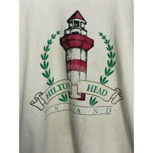 Hilton Head Island T Shirt Men's Ivory Light House Large Vintage 90s Cal Cru